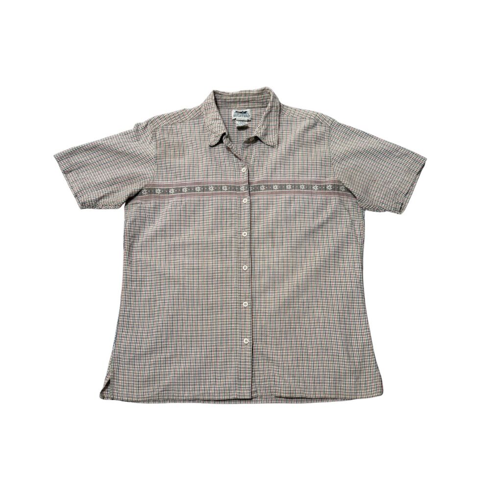 Vintage Northern Reflections Women's Cotton Plaid Button Down Tee Size L Cottage
